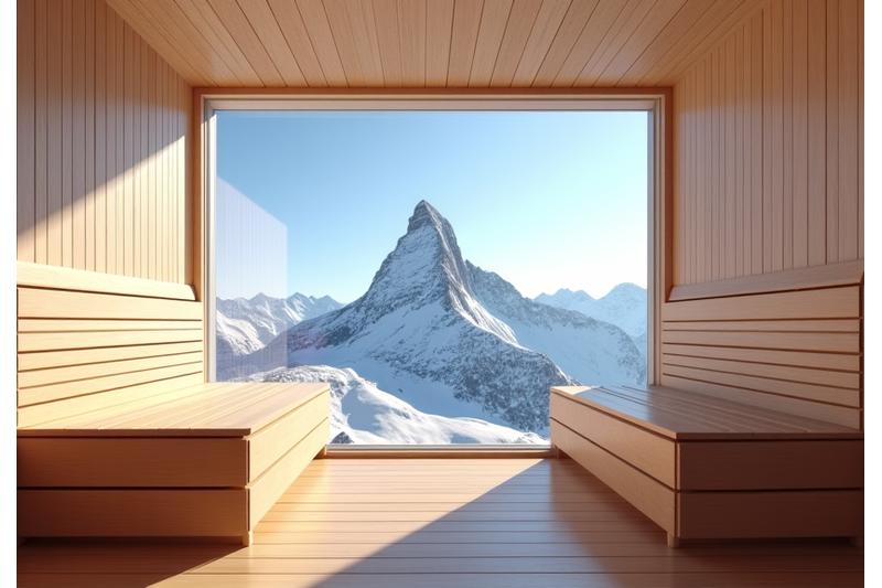 Panorama-Sauna mit Blick auf das Matterhorn
